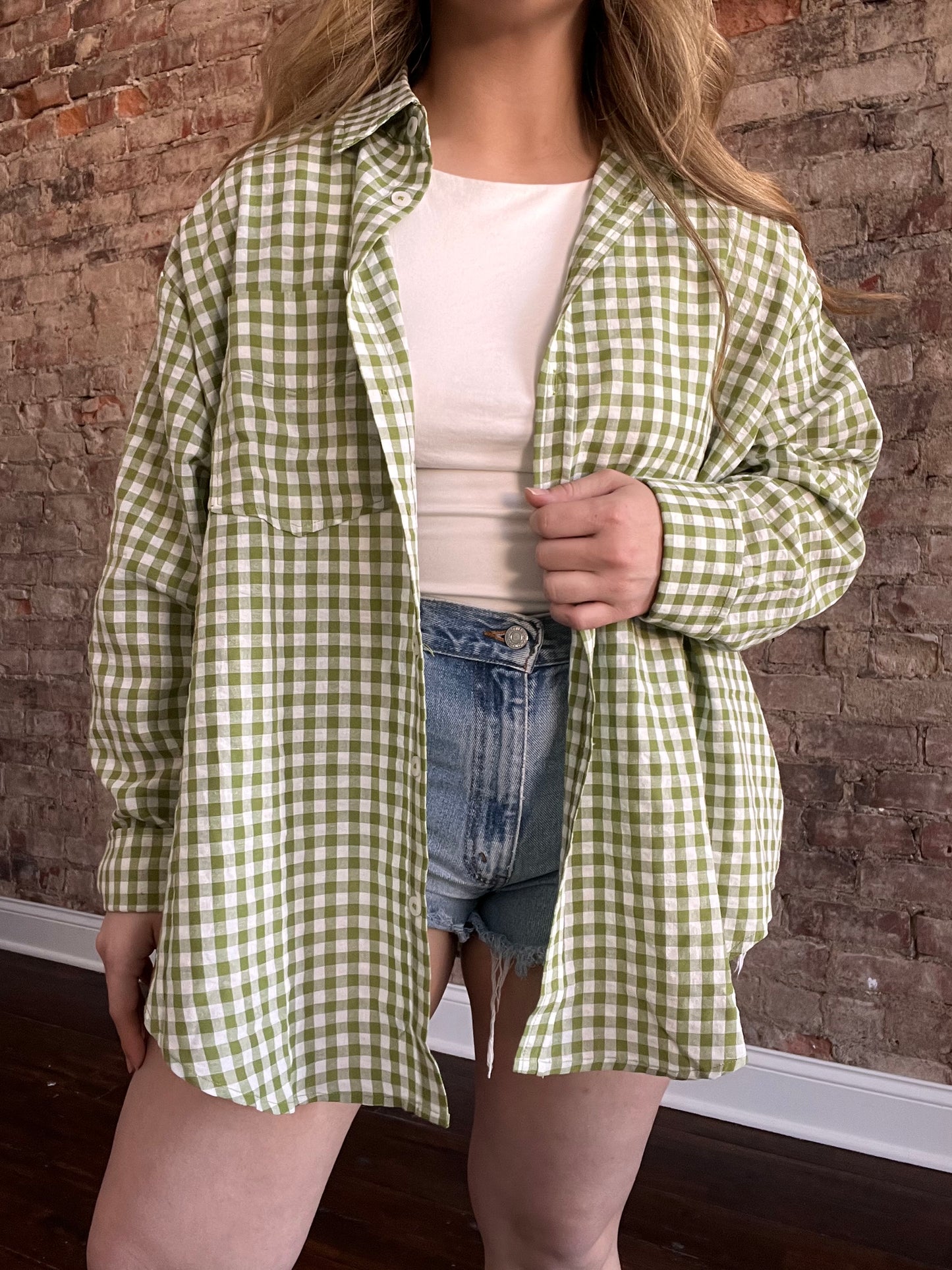 Plaid Button Top
