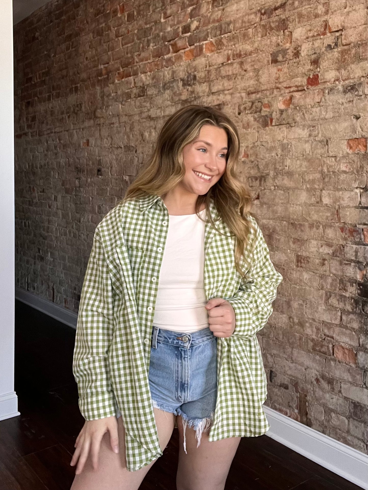 Plaid Button Top