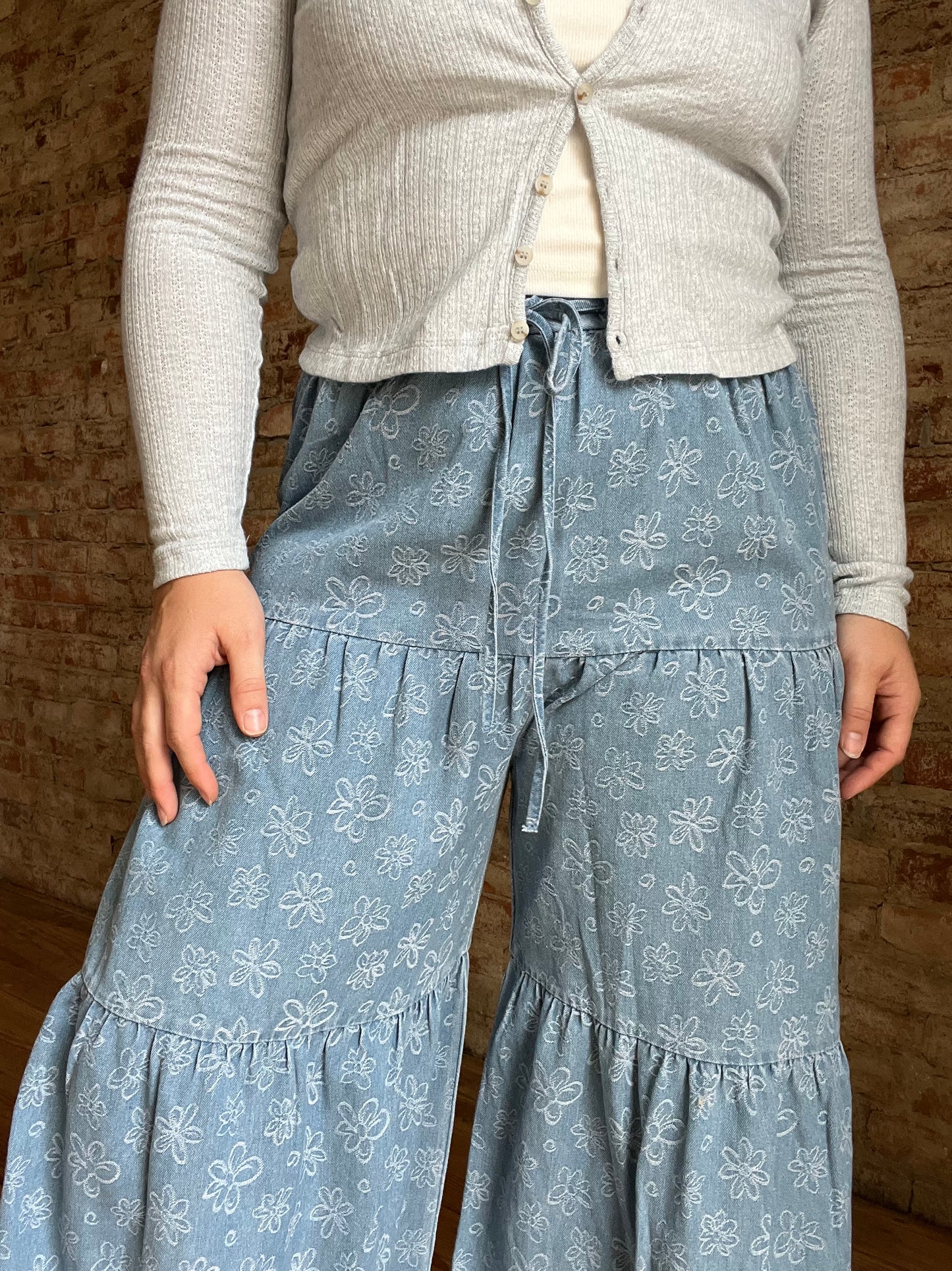 Layered Floral Flare Jeans