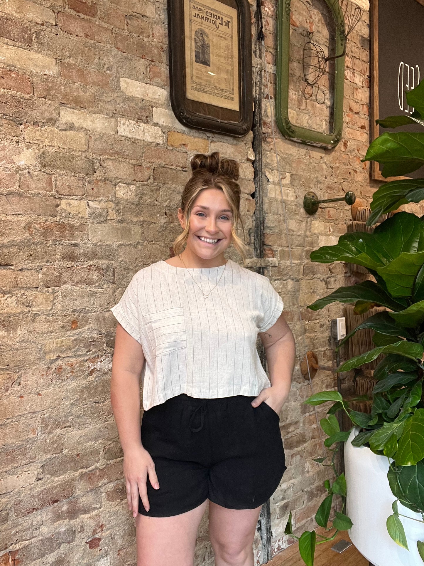 Pinstripe Button Top