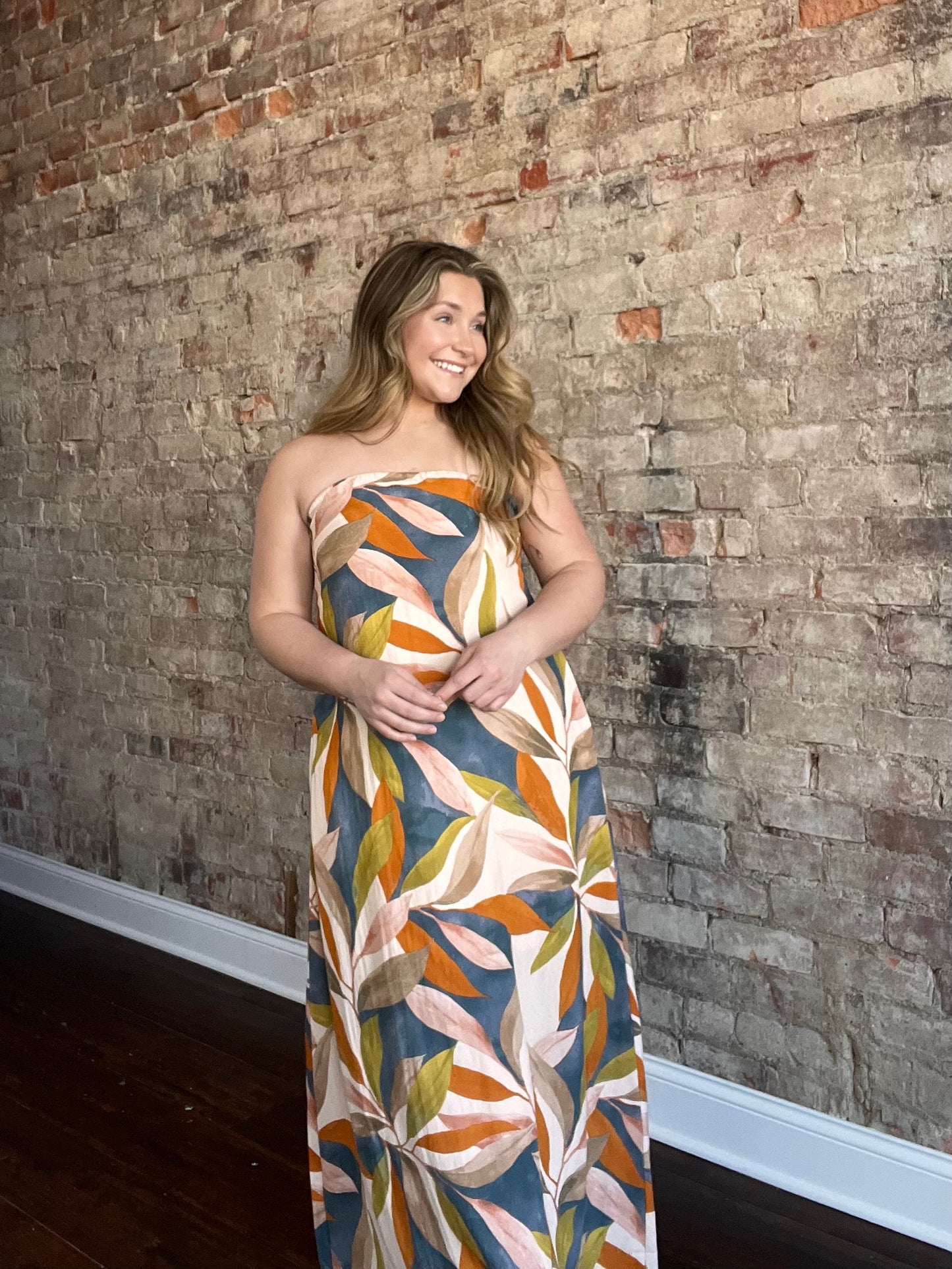 Abstract Strapless Dress