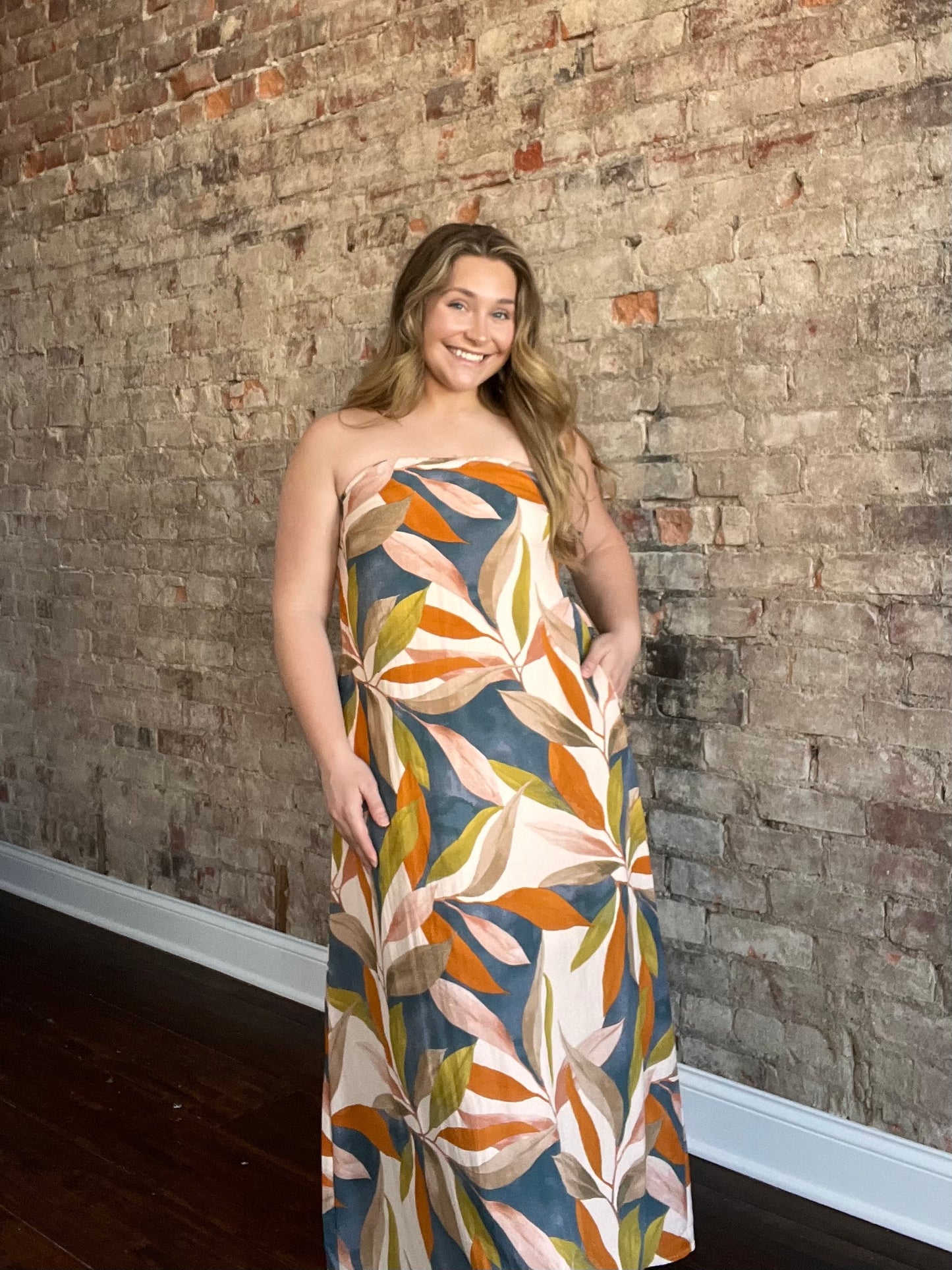 Abstract Strapless Dress