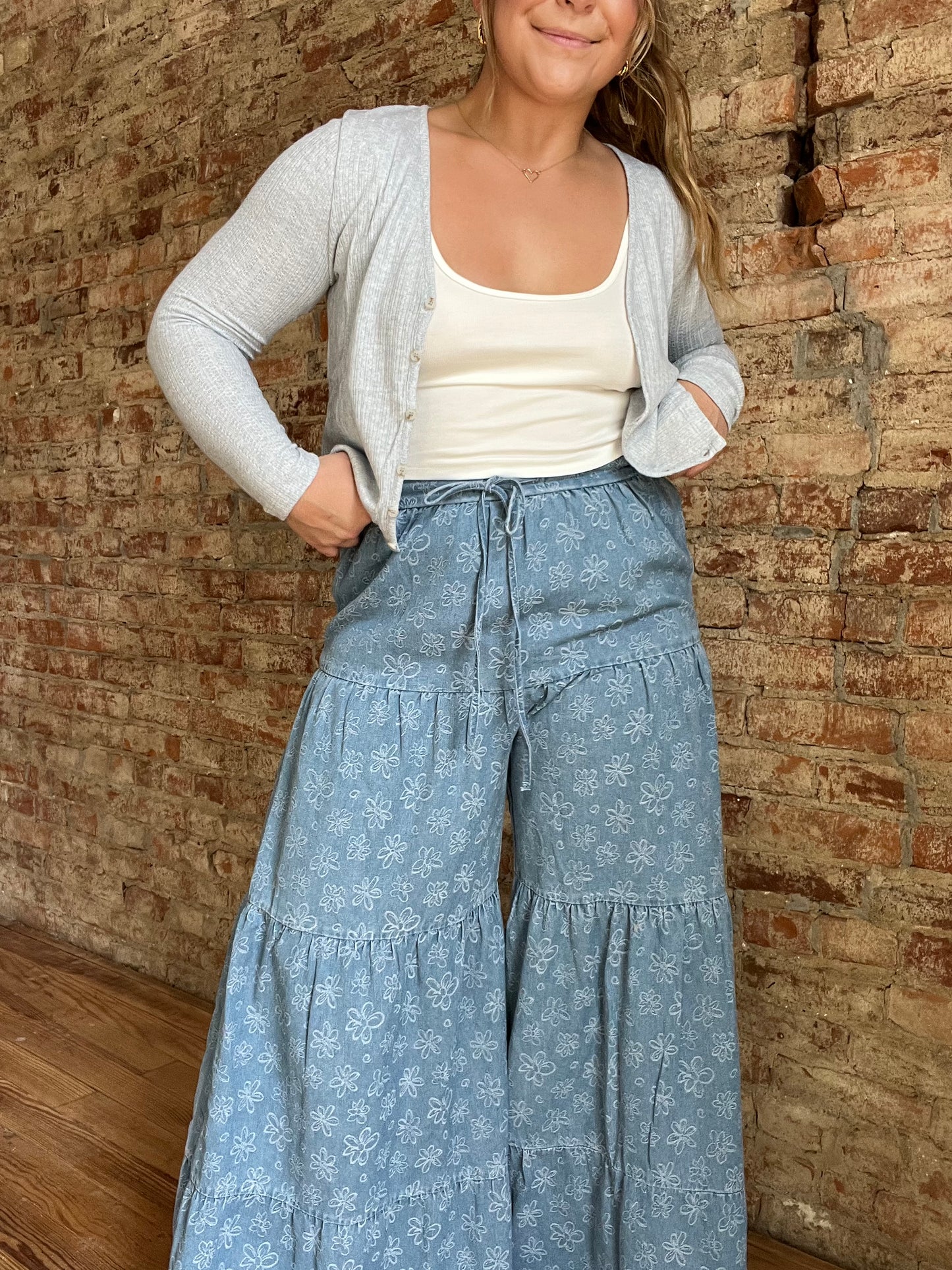 Layered Floral Flare Jeans