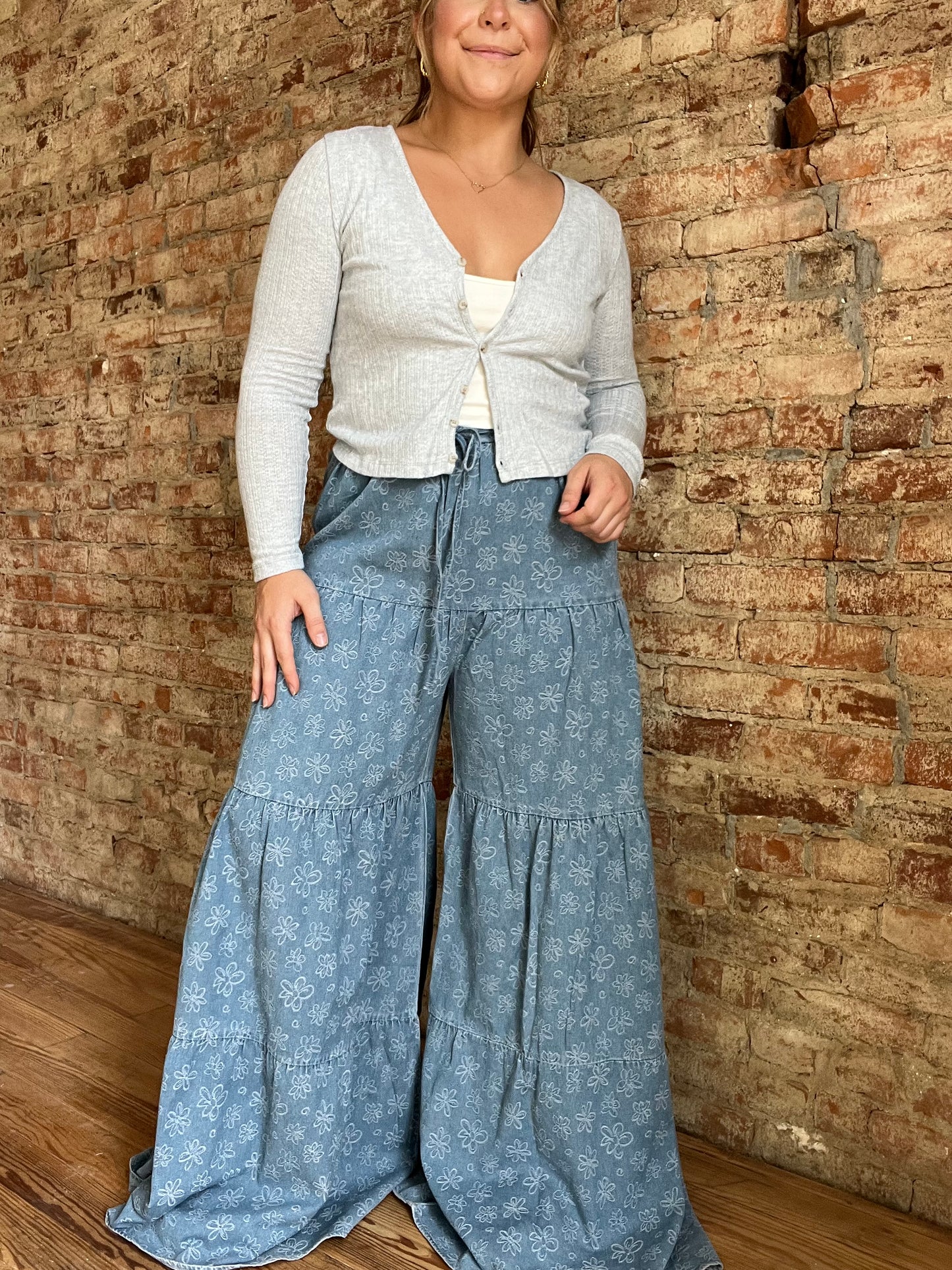 Layered Floral Flare Jeans