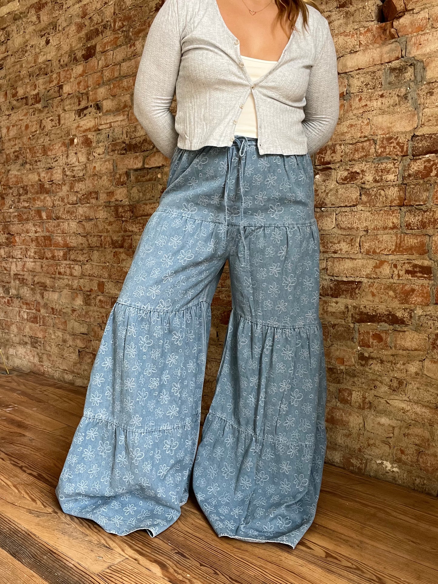 Layered Floral Flare Jeans