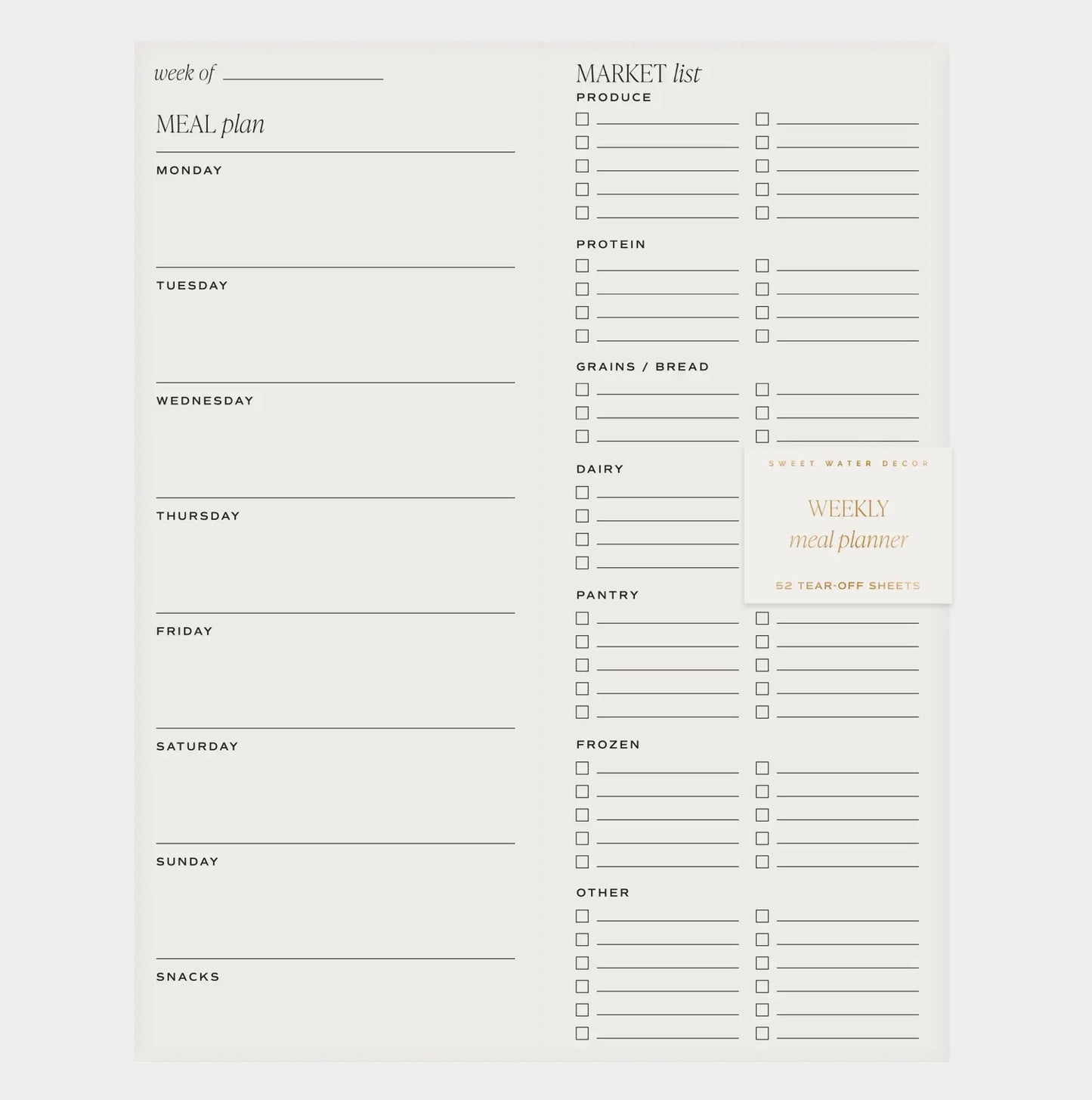 Weekly Meal Plan and Market List Notepad