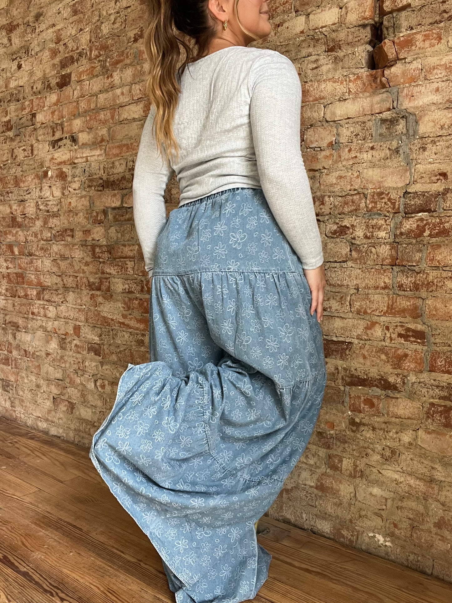 Layered Floral Flare Jeans