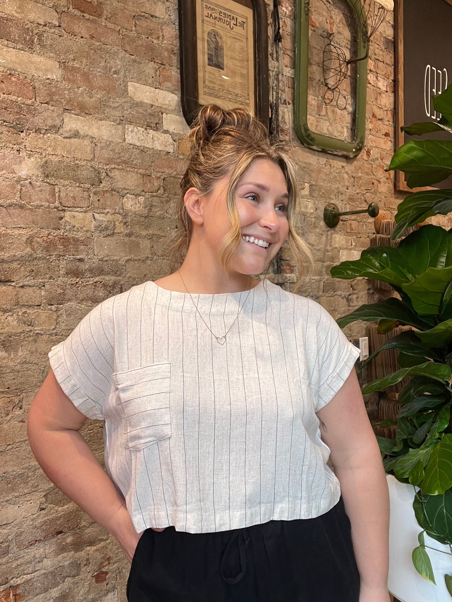 Pinstripe Button Top