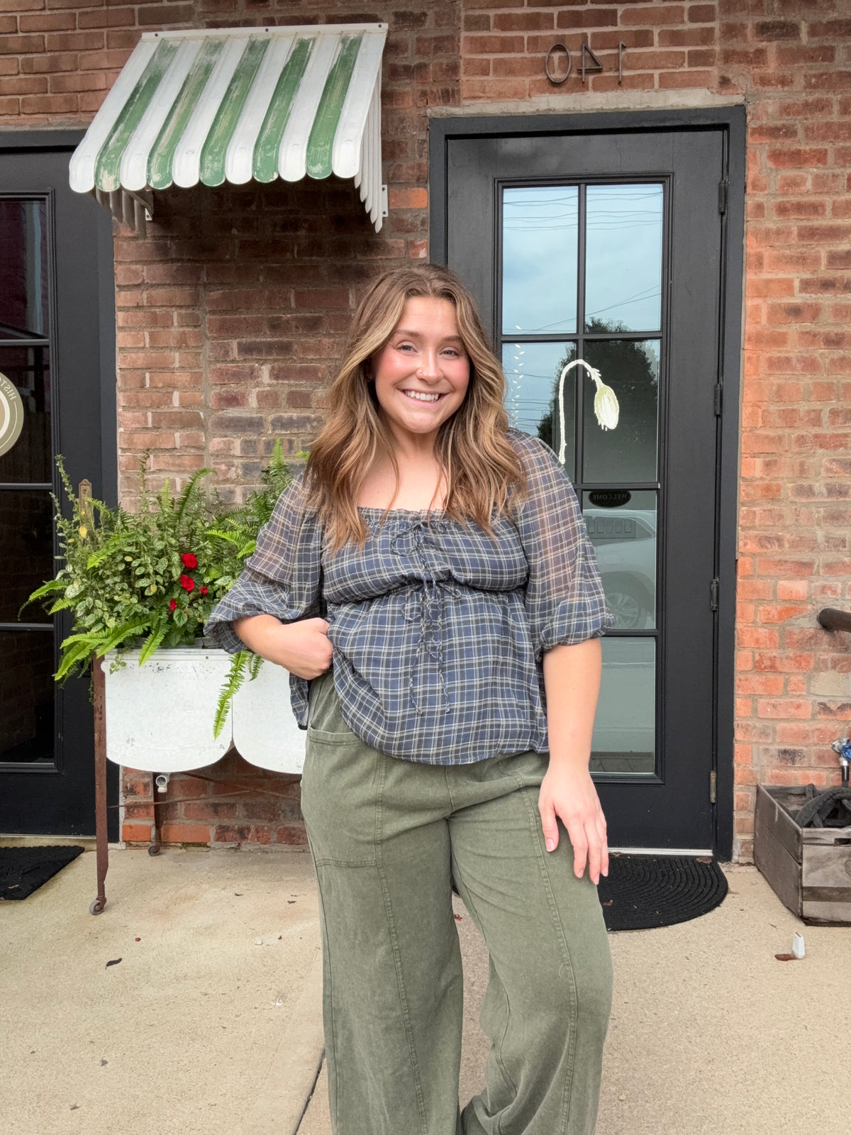 Plaid Peplum Blouse