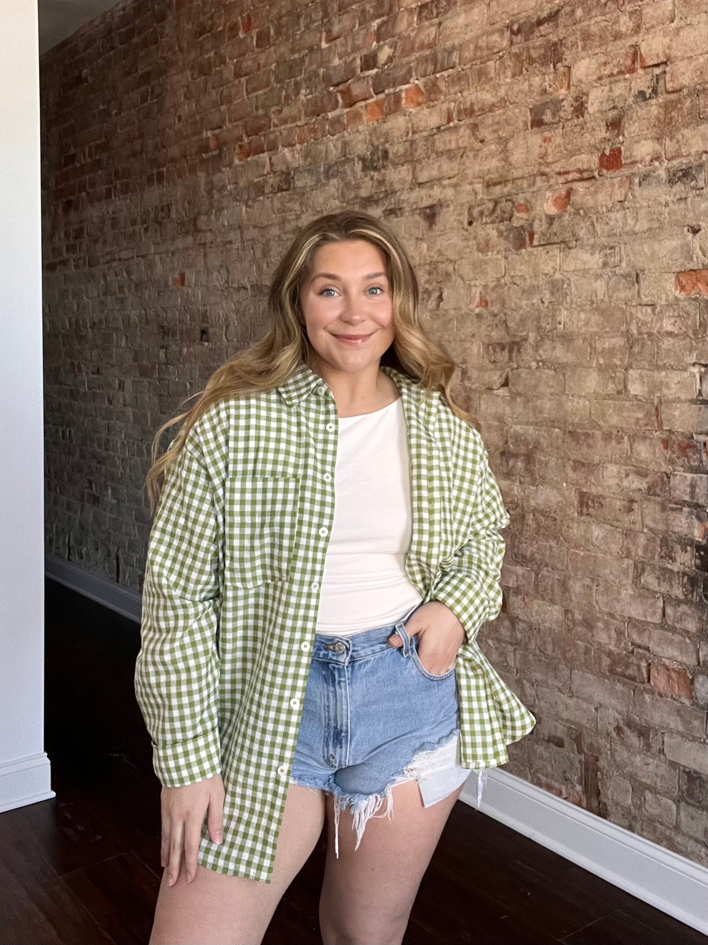 Plaid Button Top