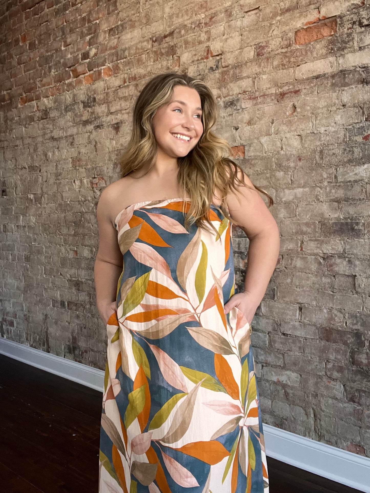 Abstract Strapless Dress