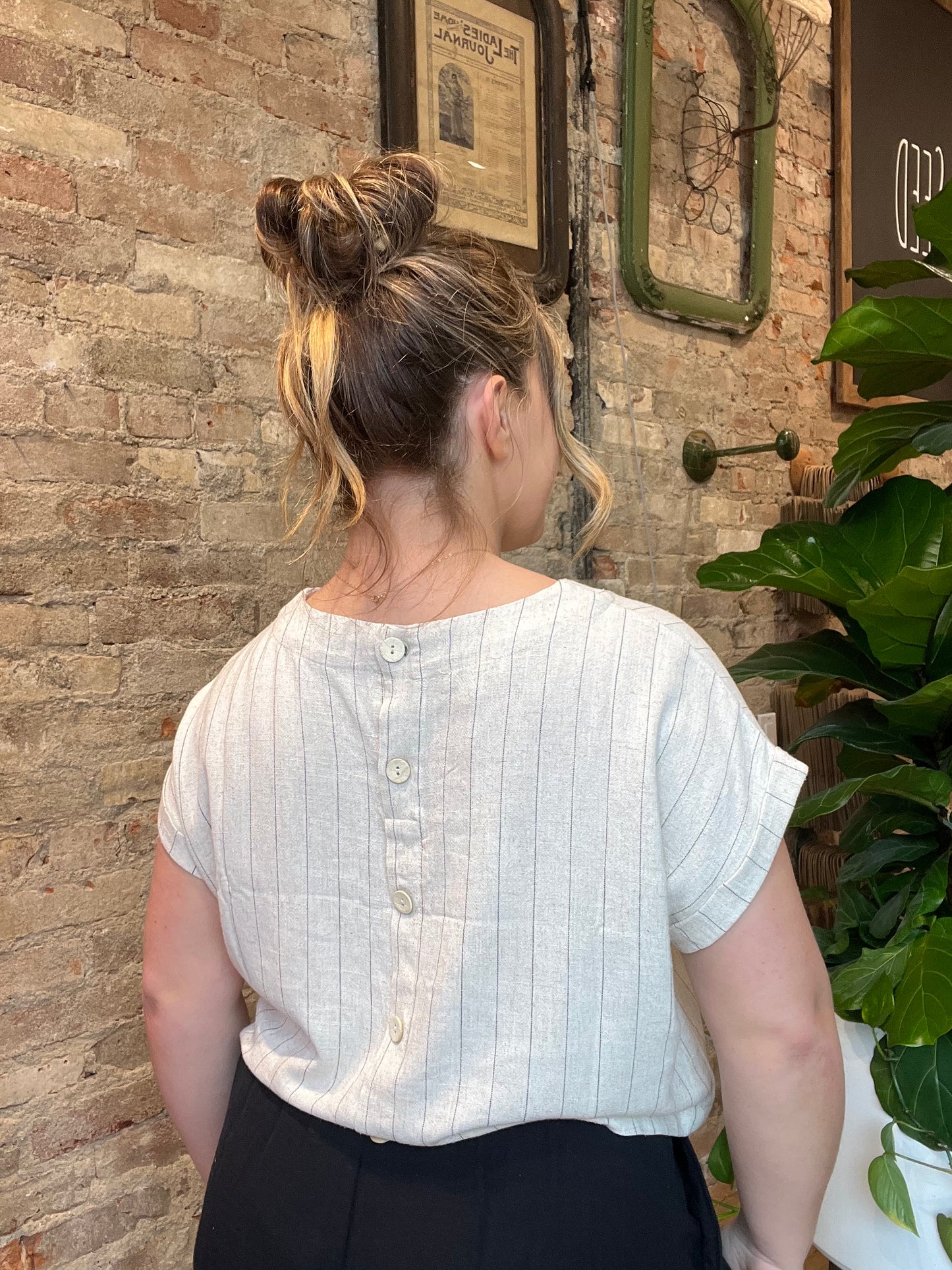 Pinstripe Button Top