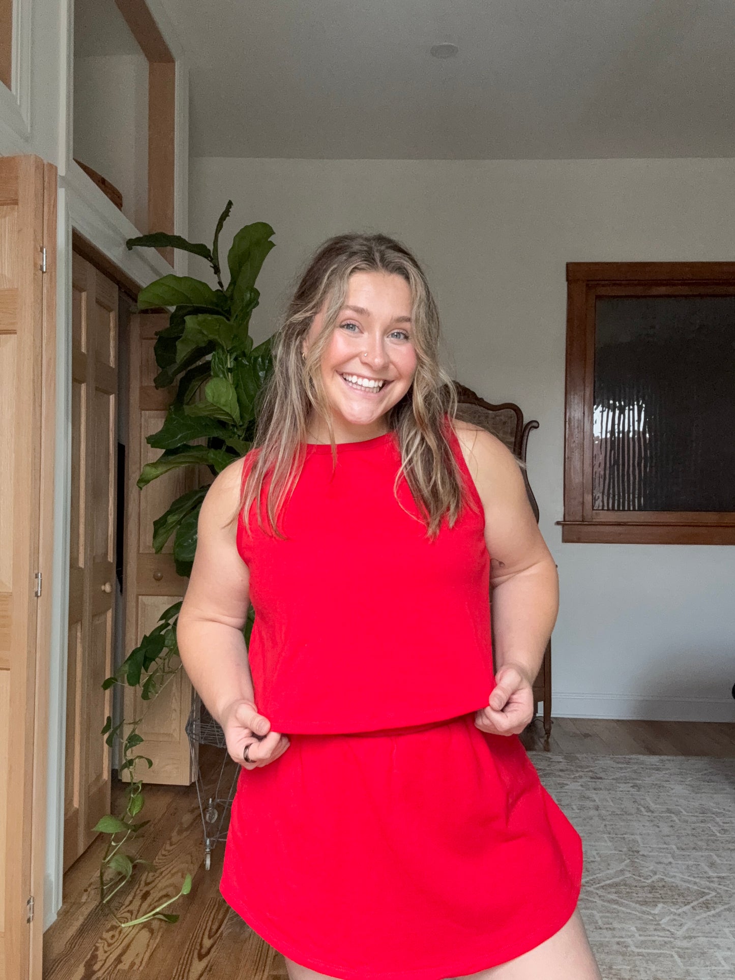 Red Sleeveless Knit Top