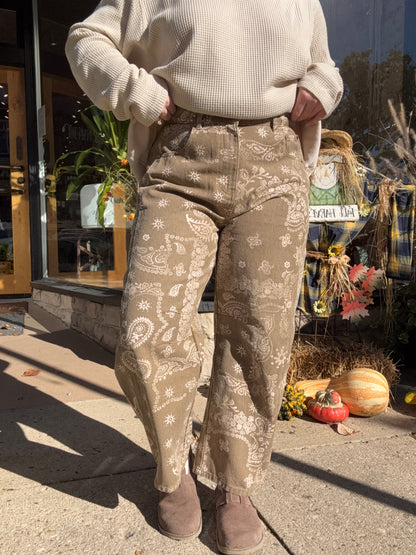 Paisley Print Washed Pants