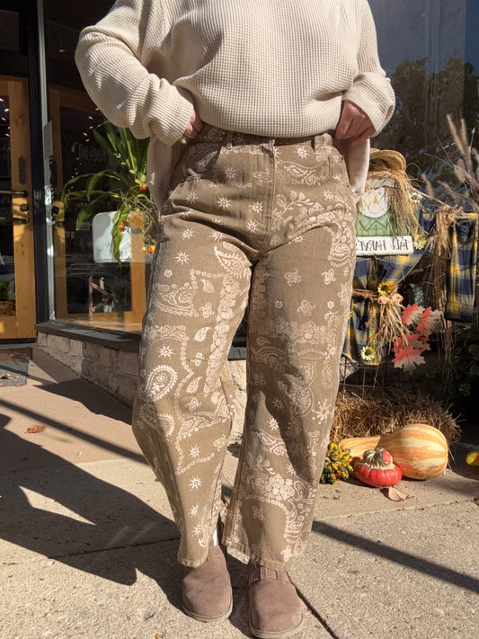 Paisley Print Washed Pants
