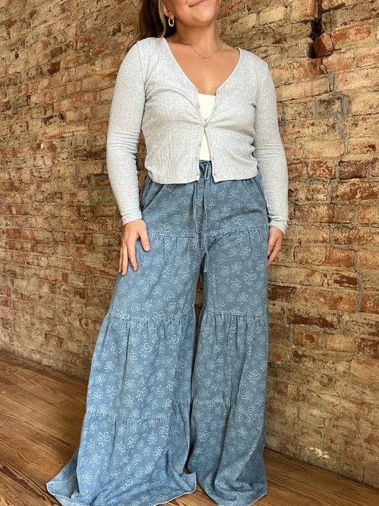 Layered Floral Flare Jeans