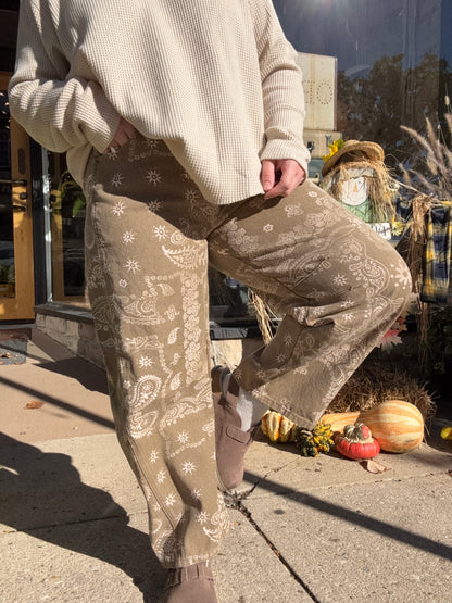 Paisley Print Washed Pants