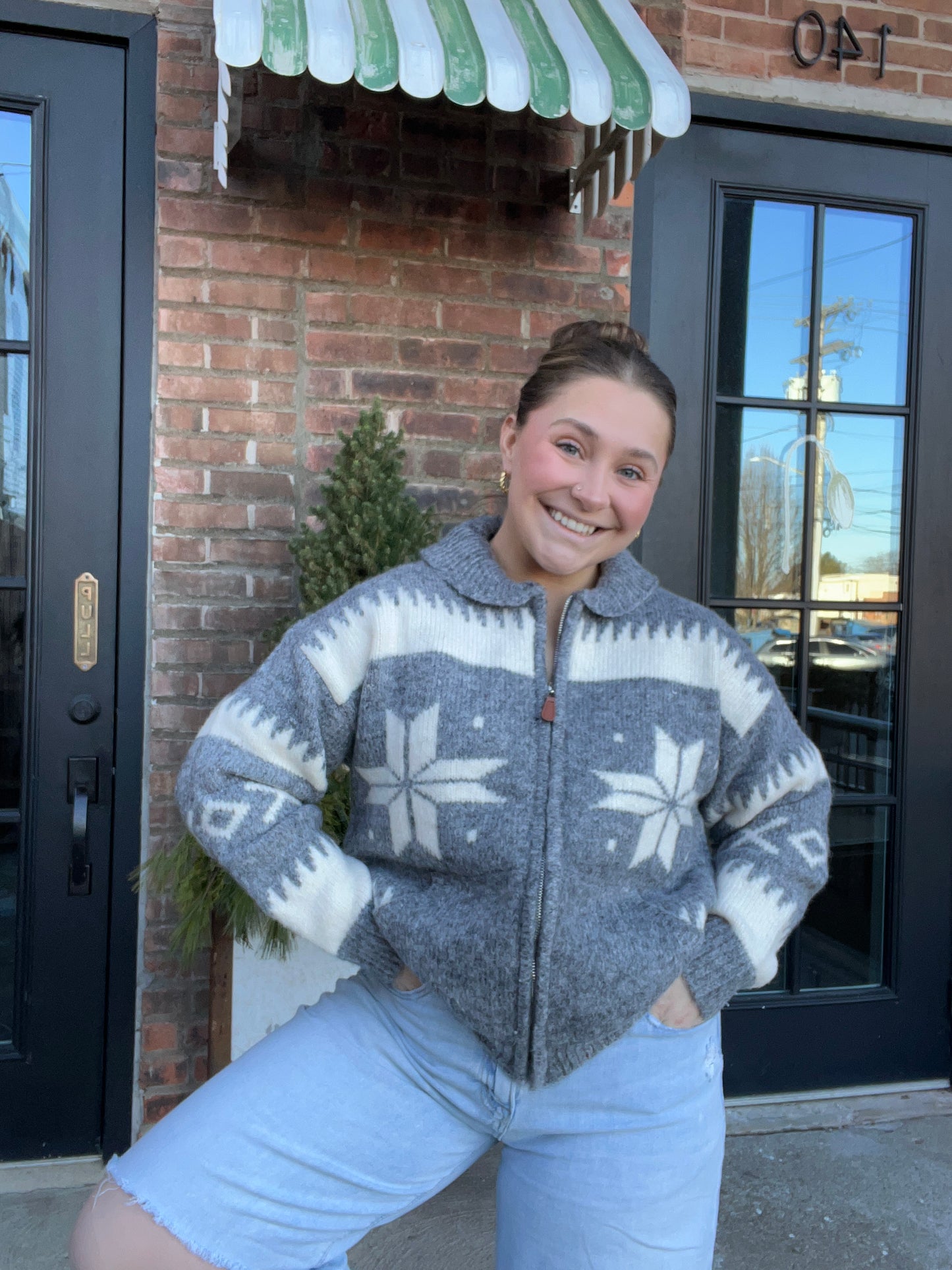 Knit Front Zipper Cardigan