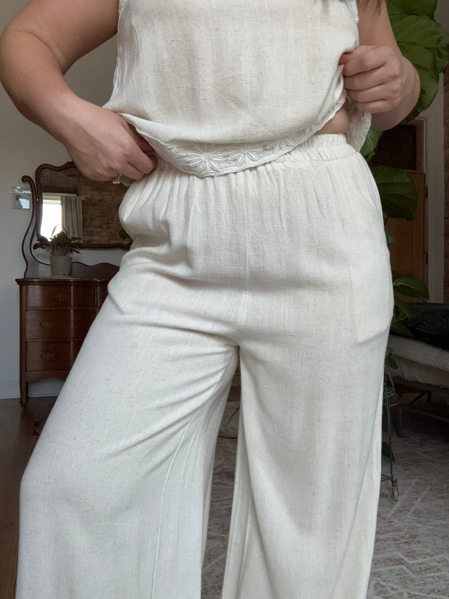 Flower Embroidered Pants
