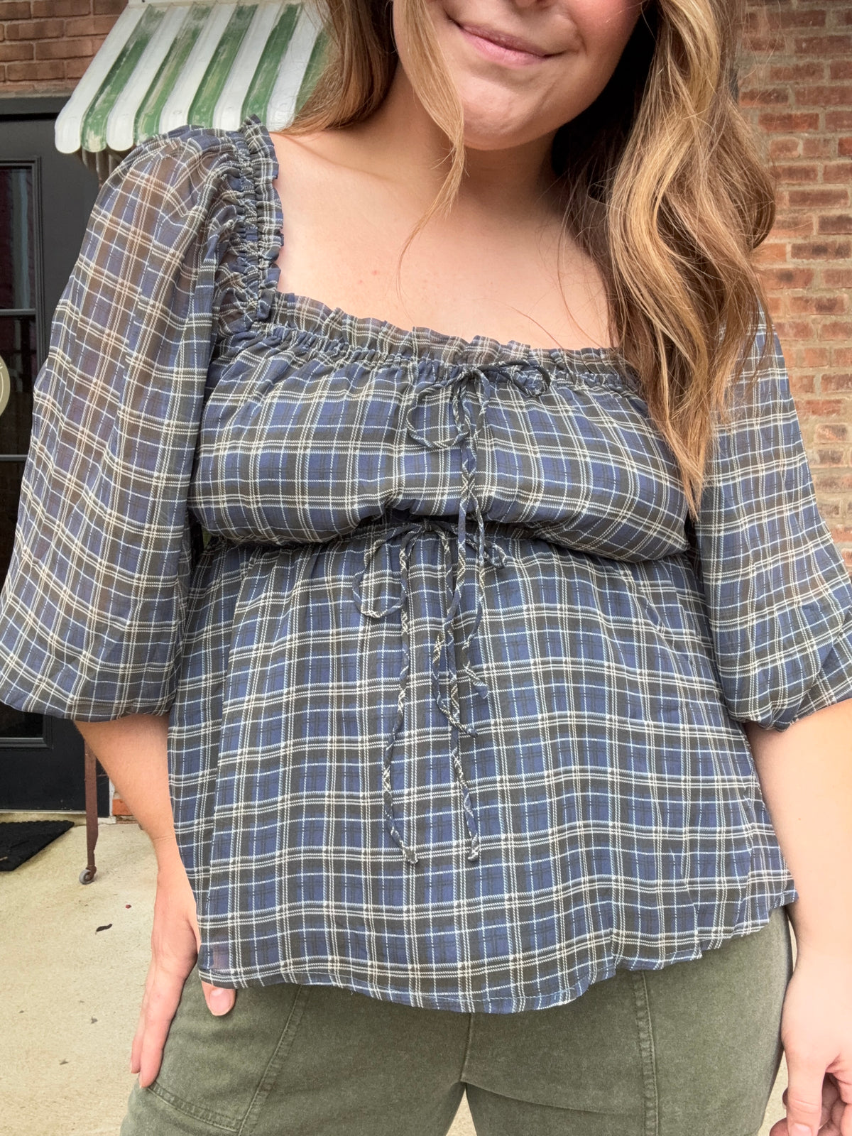 Plaid Peplum Blouse