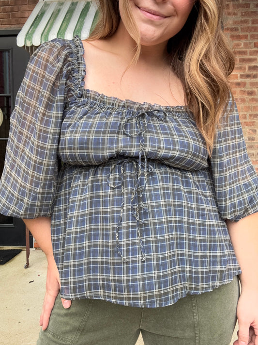 Plaid Peplum Blouse