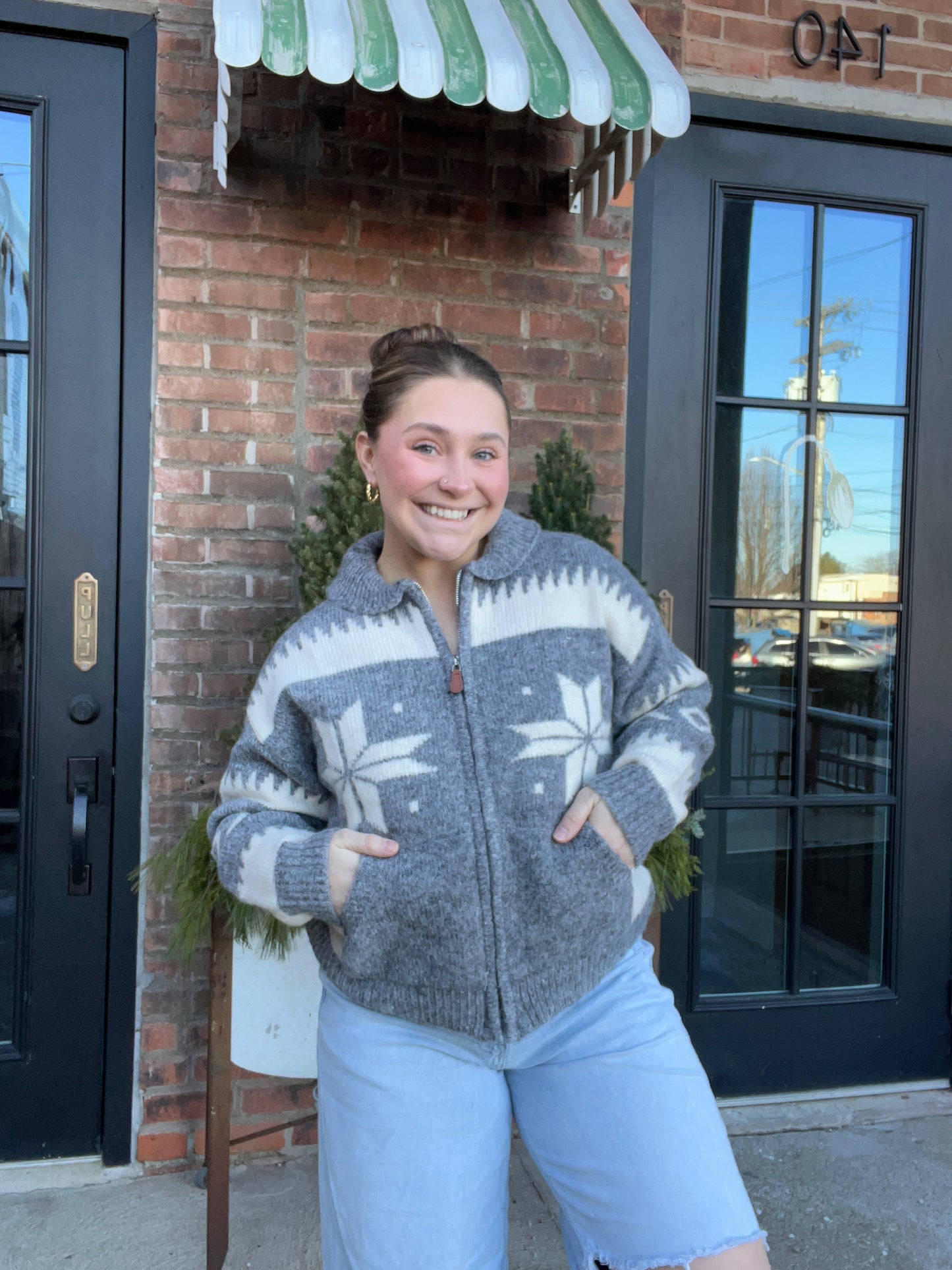 Knit Front Zipper Cardigan