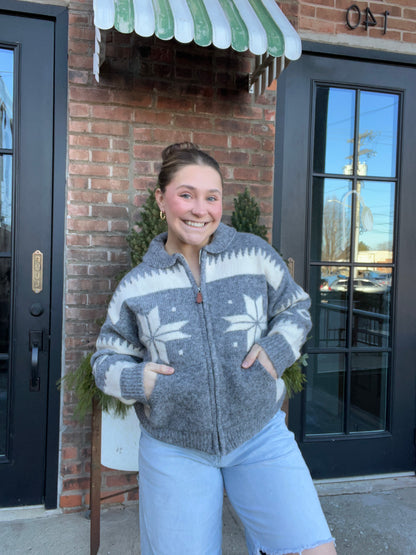 Knit Front Zipper Cardigan