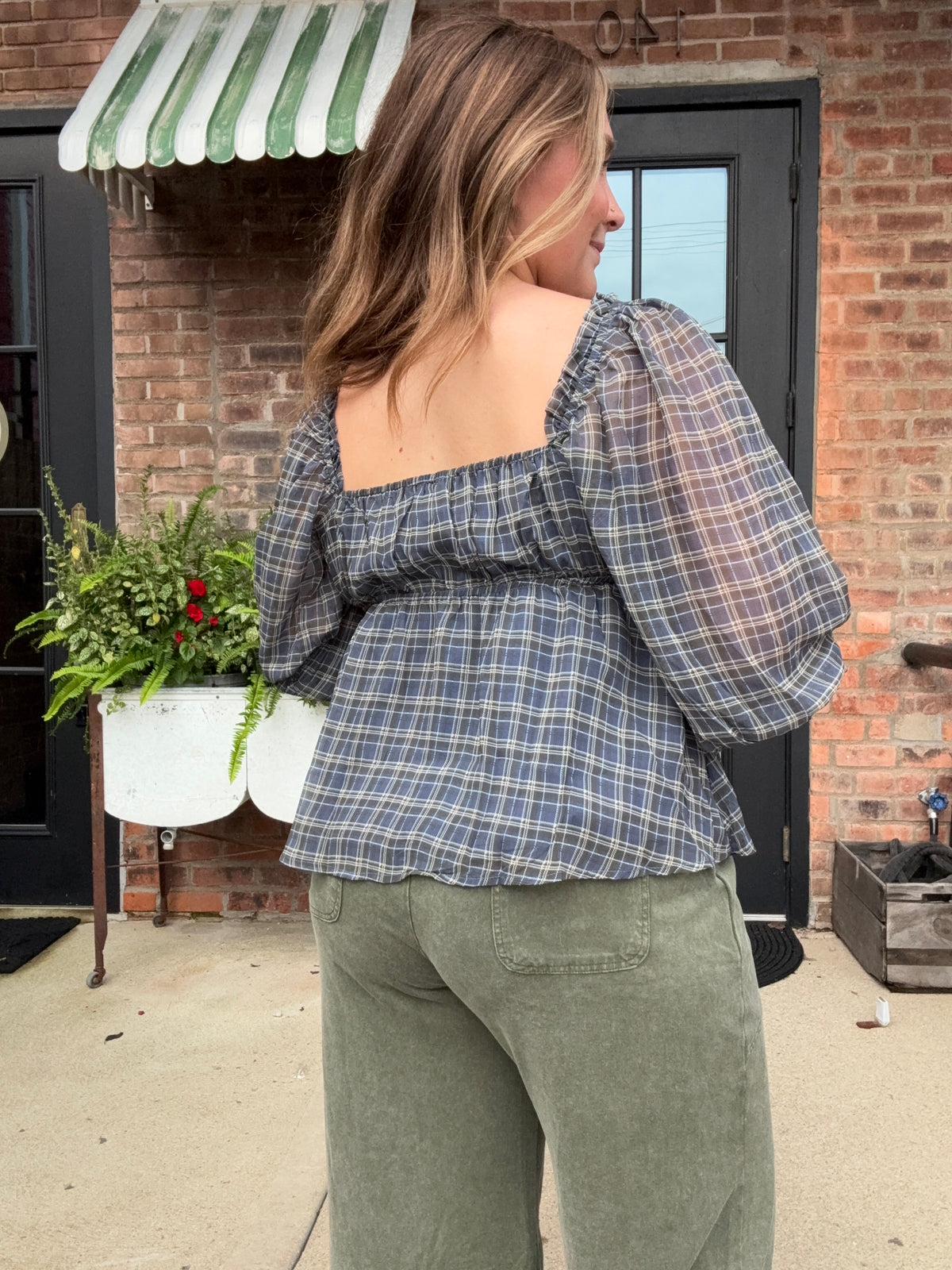 Plaid Peplum Blouse