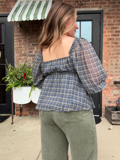 Plaid Peplum Blouse