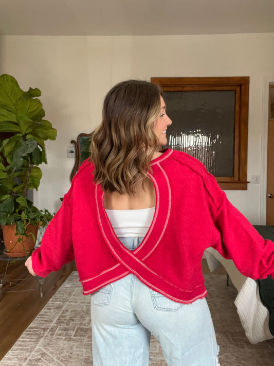 Red Essential Open Back Crop