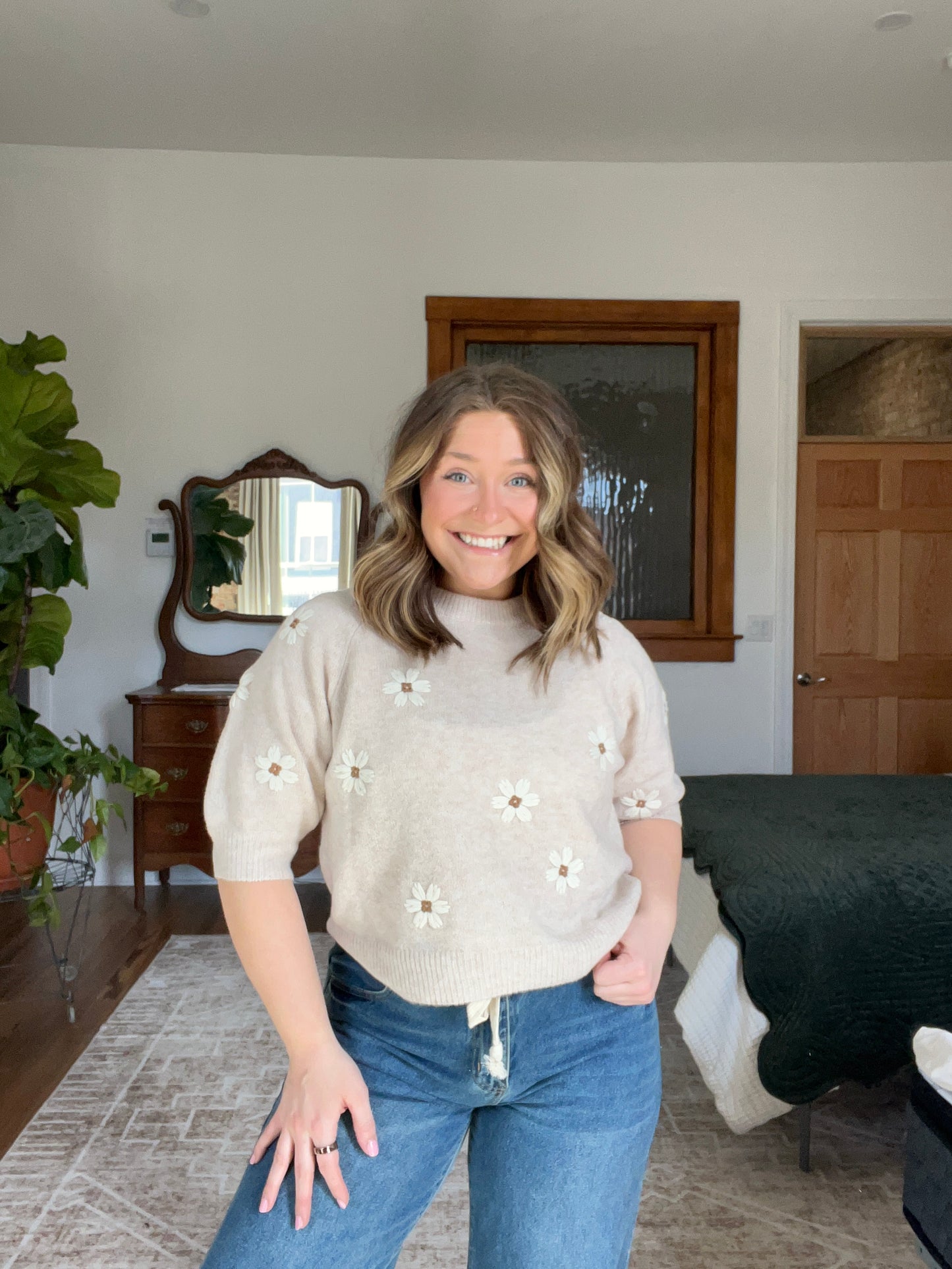 Embroidered Flowers Top