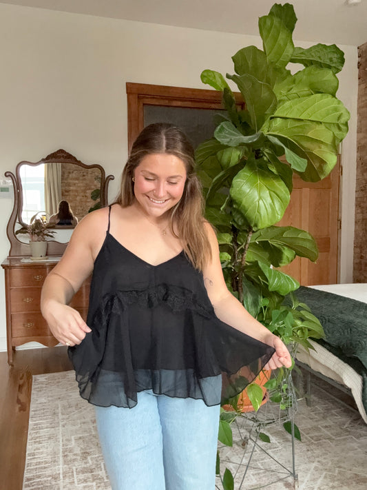 Lace Trimmed V-Neck