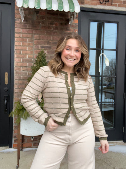 Olive Trim Cardigan