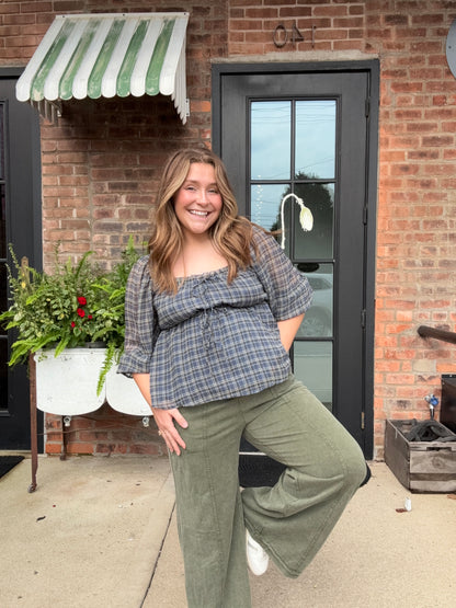 Plaid Peplum Blouse