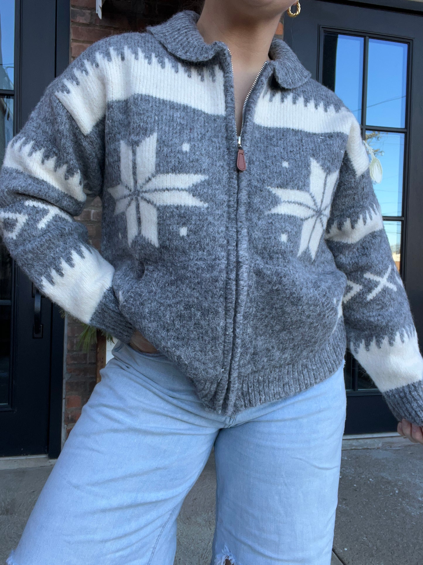 Knit Front Zipper Cardigan