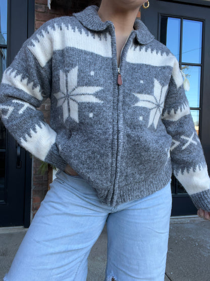 Knit Front Zipper Cardigan