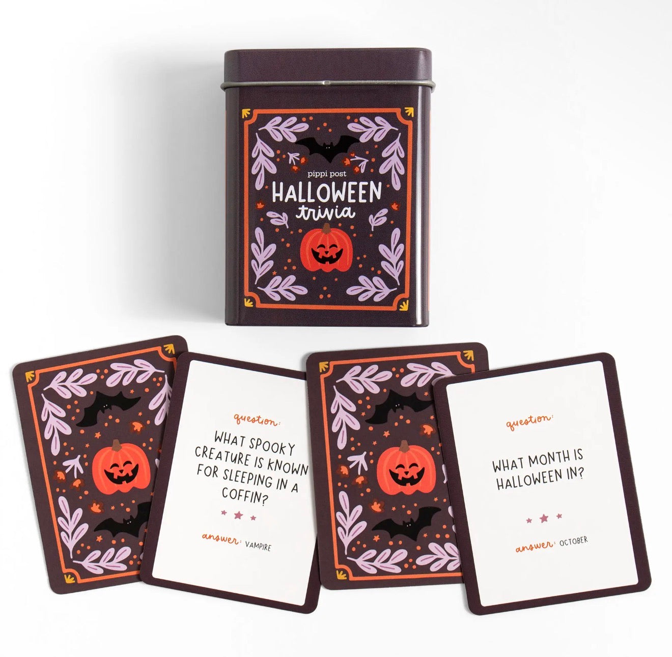 Halloween Trivia Game. Deck of Cards + Storage Tin