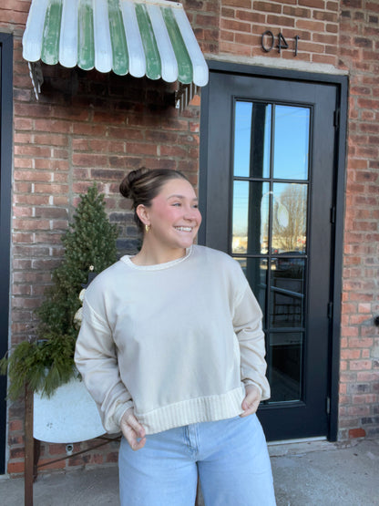 Ribbed Contrast Crewneck