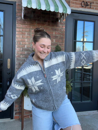 Knit Front Zipper Cardigan