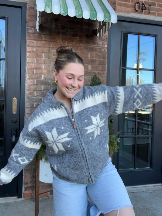 Knit Front Zipper Cardigan