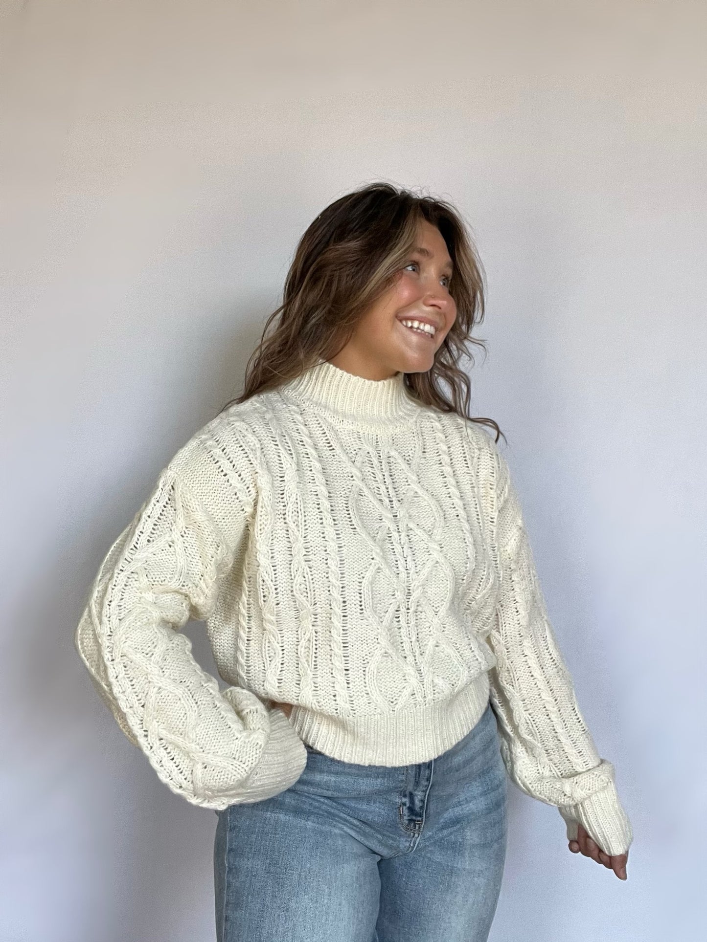 Cropped Cable Knit Sweater