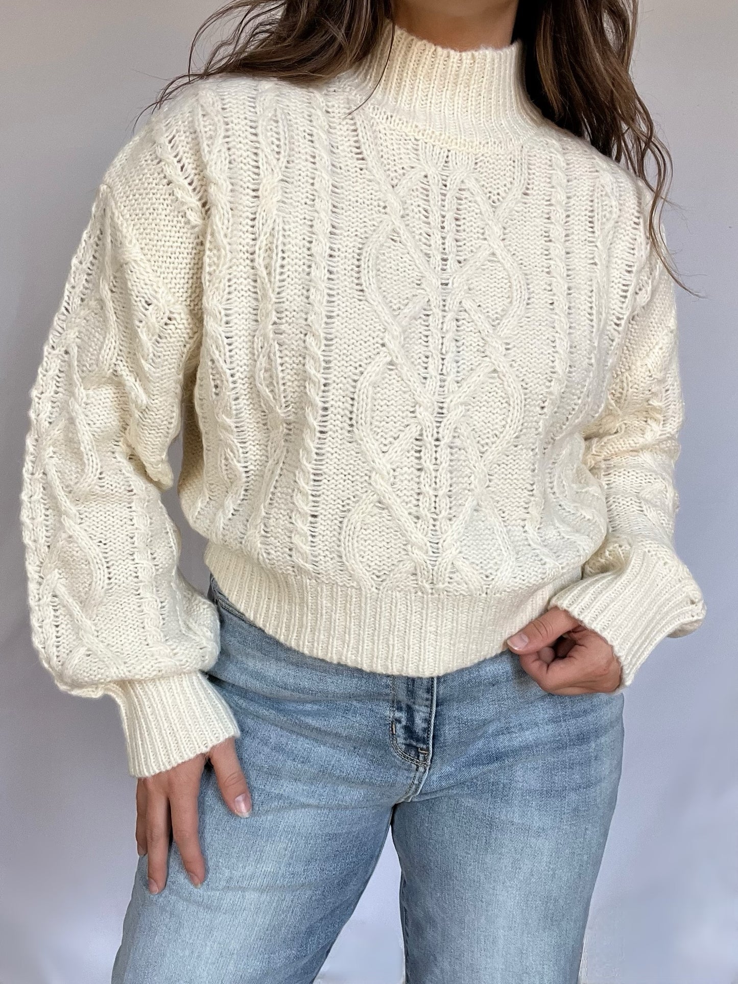 Cropped Cable Knit Sweater