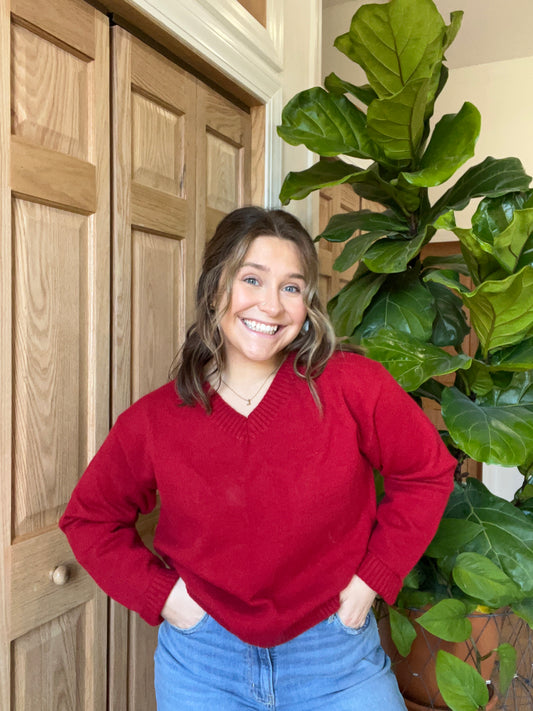 Red V-Neck Sweater