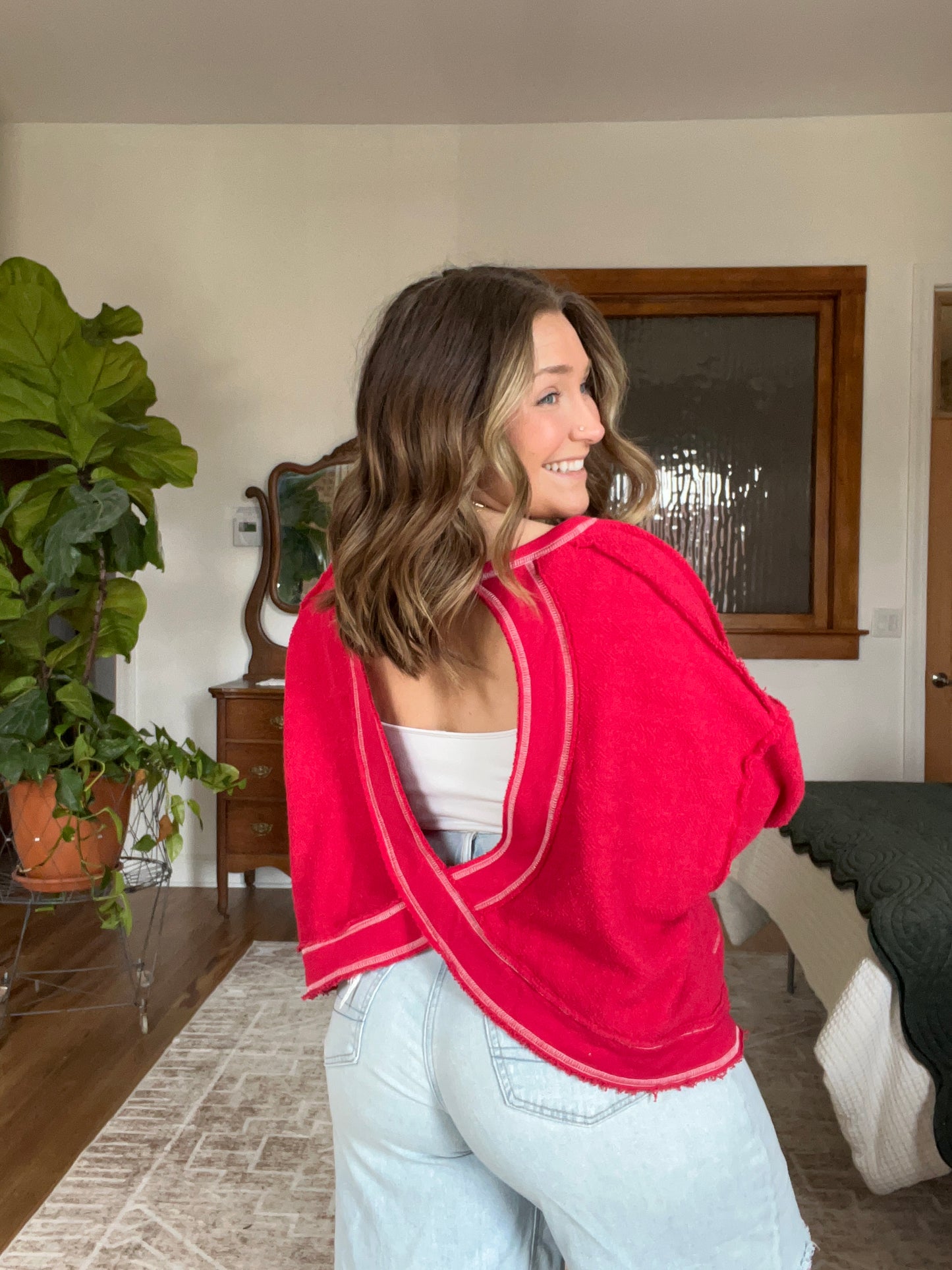 Red Essential Open Back Crop