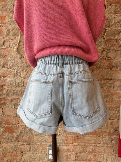 Cuffed Denim Shorts