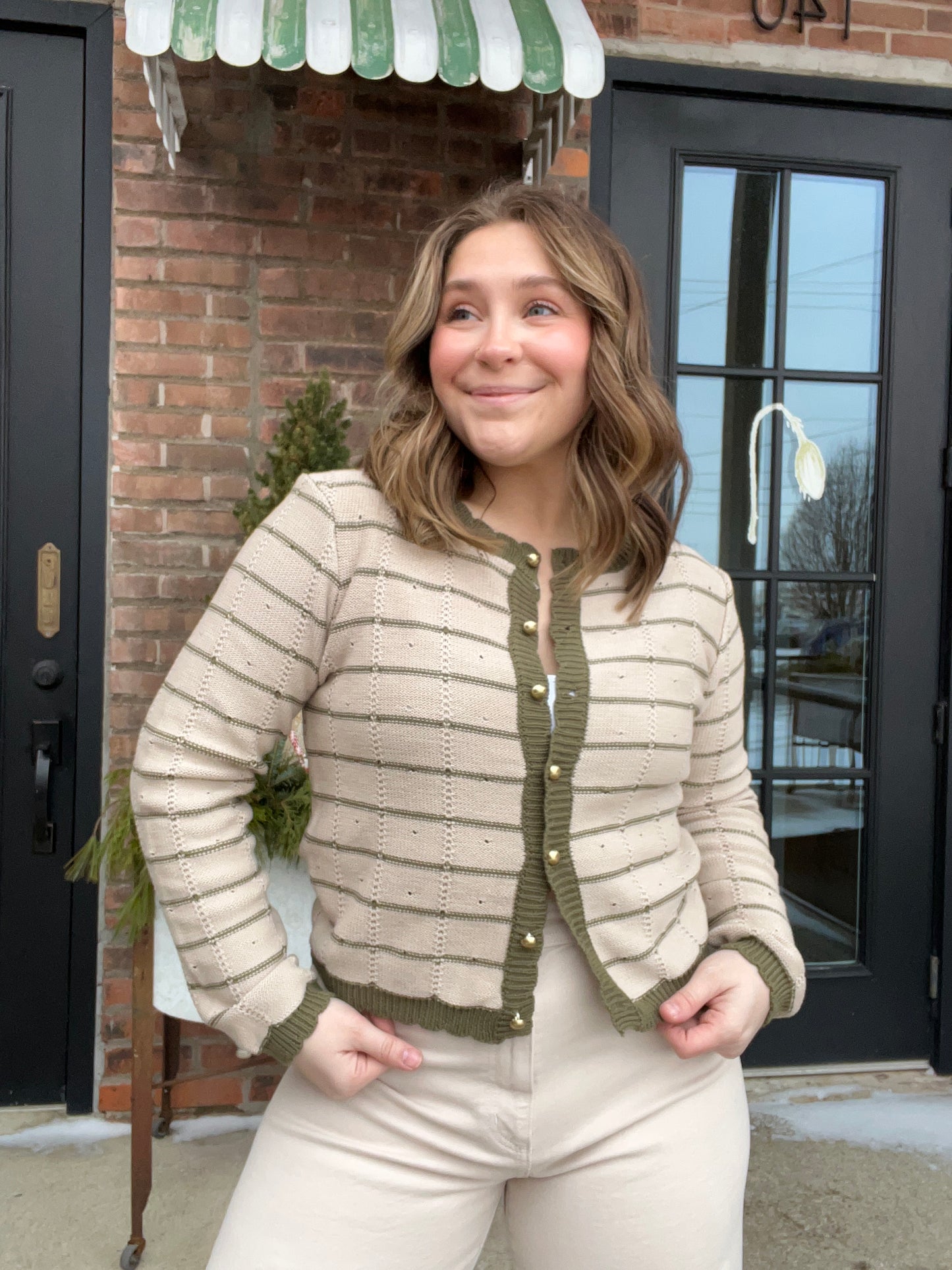 Olive Trim Cardigan