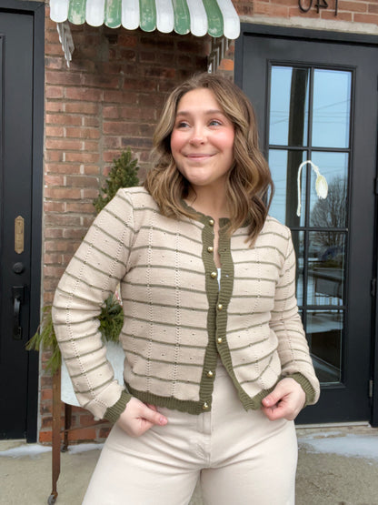 Olive Trim Cardigan