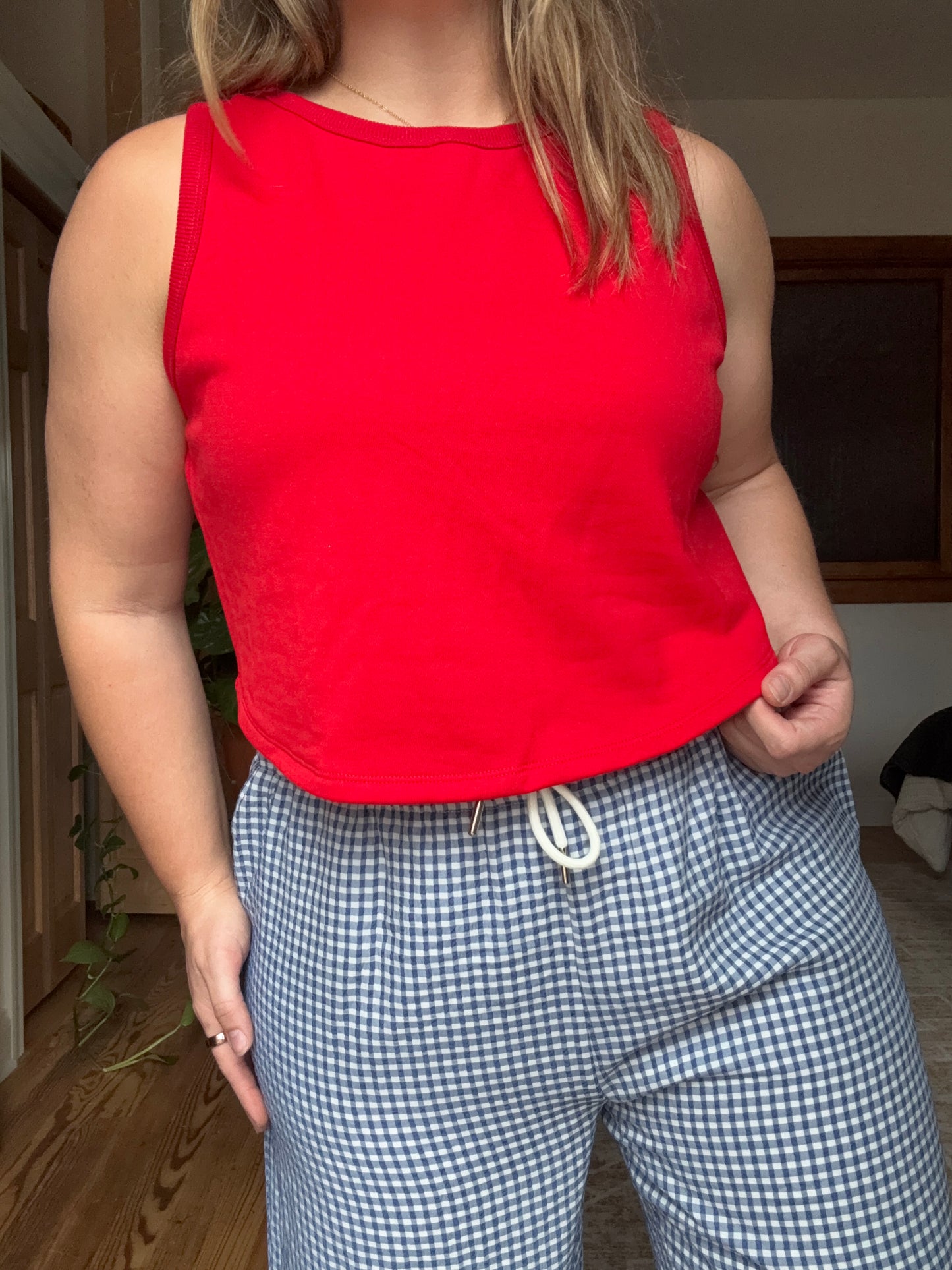 Red Sleeveless Knit Top