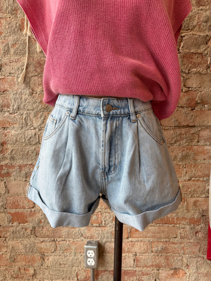 Cuffed Denim Shorts
