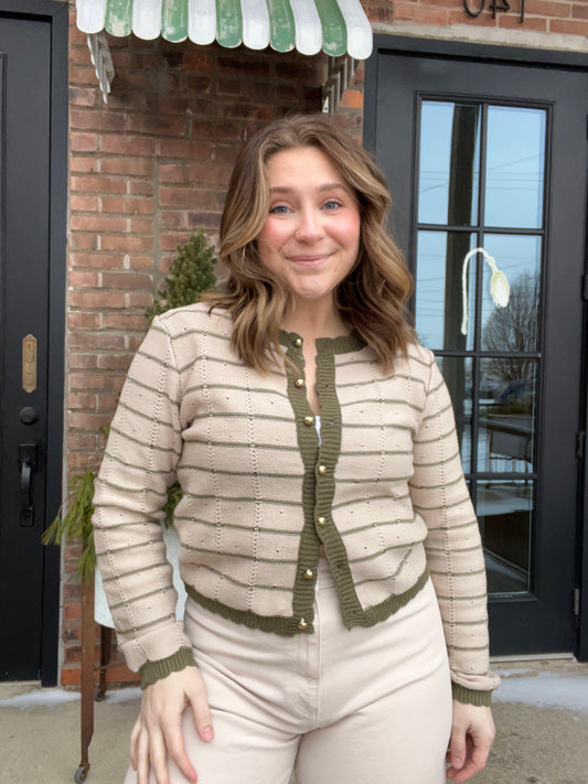 Olive Trim Cardigan